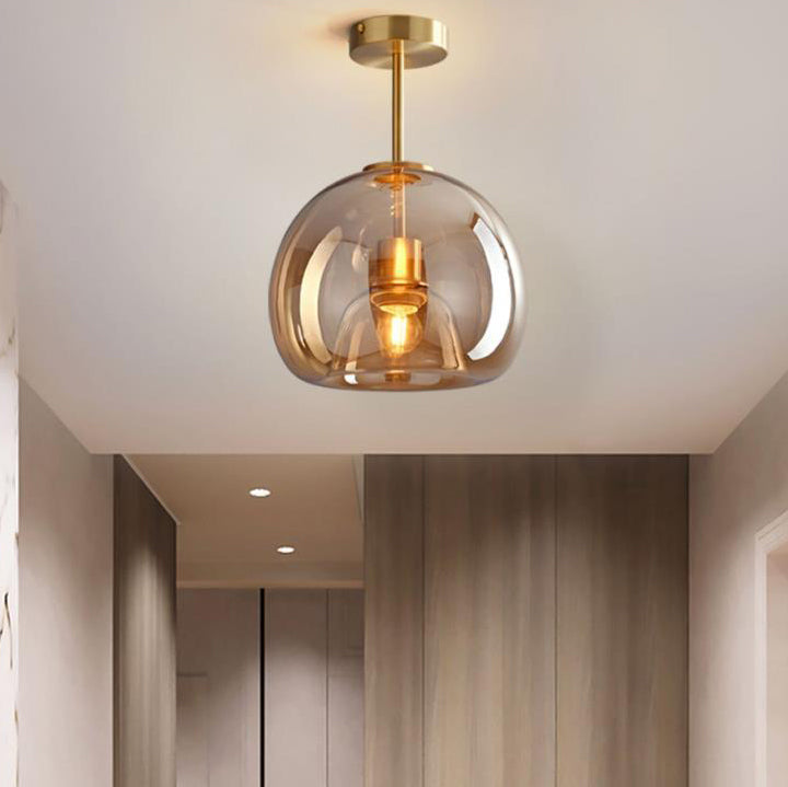 Contemporary Nordic Round Glass Iron Ball Semi-Flush Ceiling Light