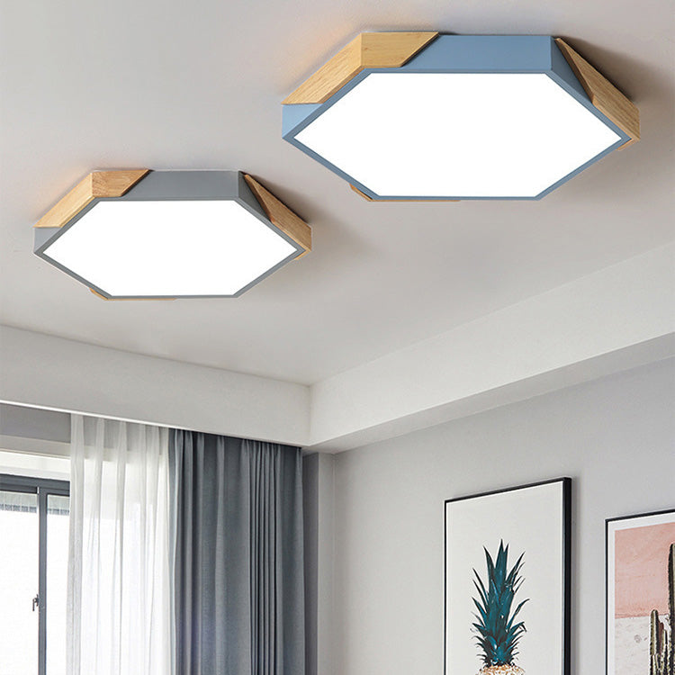Contemporary Scandinavian Hexagonal LED Flush Mount Ceiling Light for Bedroom