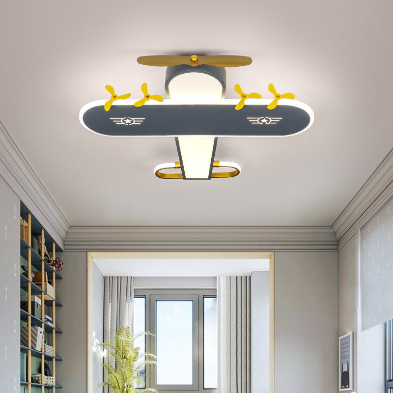Contemporary Creative Kids Airplane Iron LED Flush Mount Ceiling Light for Bedroom, Unique Children's Room Lighting, Airplane Decor for Kids, Modern Flush Mount Light Fixture, Ceiling Light for Playroom, Airplane Themed Kids Light, Safe LED Ceiling Light