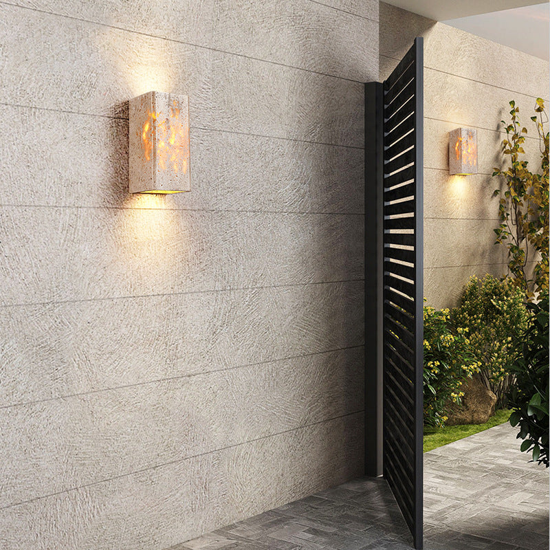 Traditional Japanese Waterproof Yellow Travertine LED Wall Sconce for Hallway