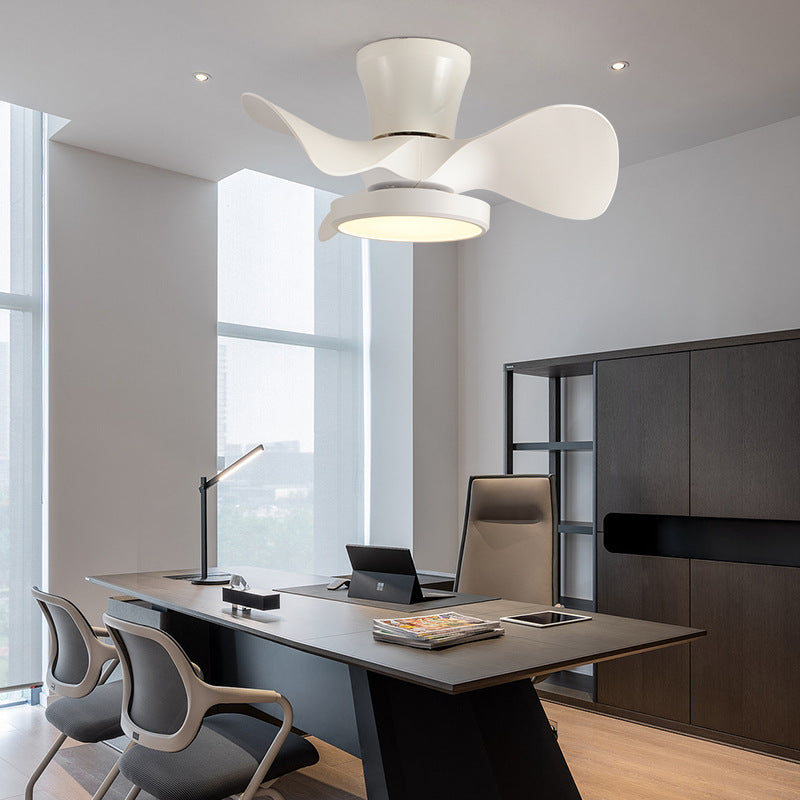 Contemporary Industrial Round Wood Grain LED Semi-Flush Mount Ceiling Fan Light for Living Room