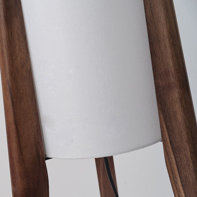 Traditional Chinese Fabric Floor Lamp with Wood Tripod for Study Lighting