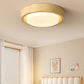 Traditional Japanese Round Glass LED Flush Mount Ceiling Light - Wood Grain Design for Bedroom