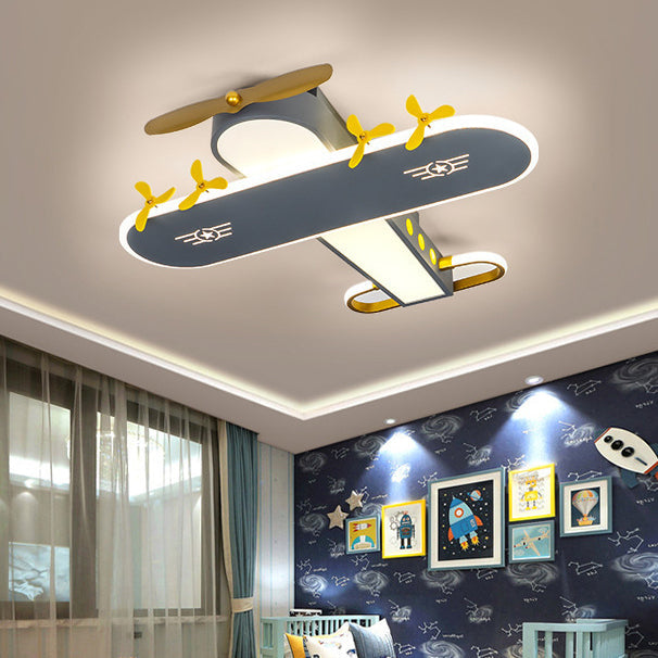 Contemporary Creative Kids Airplane Iron LED Flush Mount Ceiling Light for Bedroom, Unique Children's Room Lighting, Airplane Decor for Kids, Modern Flush Mount Light Fixture, Ceiling Light for Playroom, Airplane Themed Kids Light, Safe LED Ceiling Light