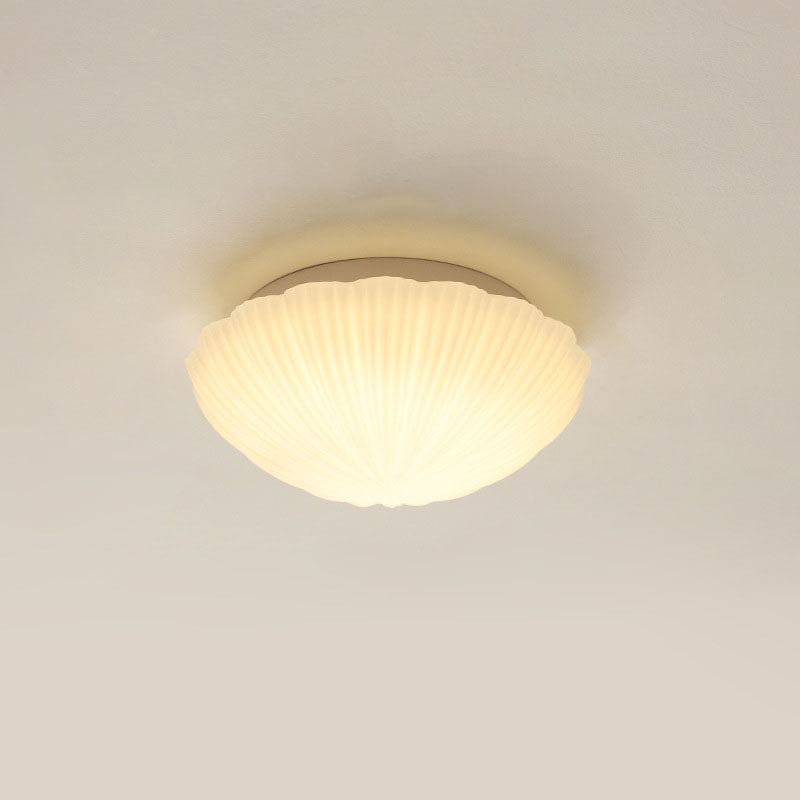 Modern Minimalist Cream Shell Glass LED Flush Mount Light for Living Room & Bedroom
