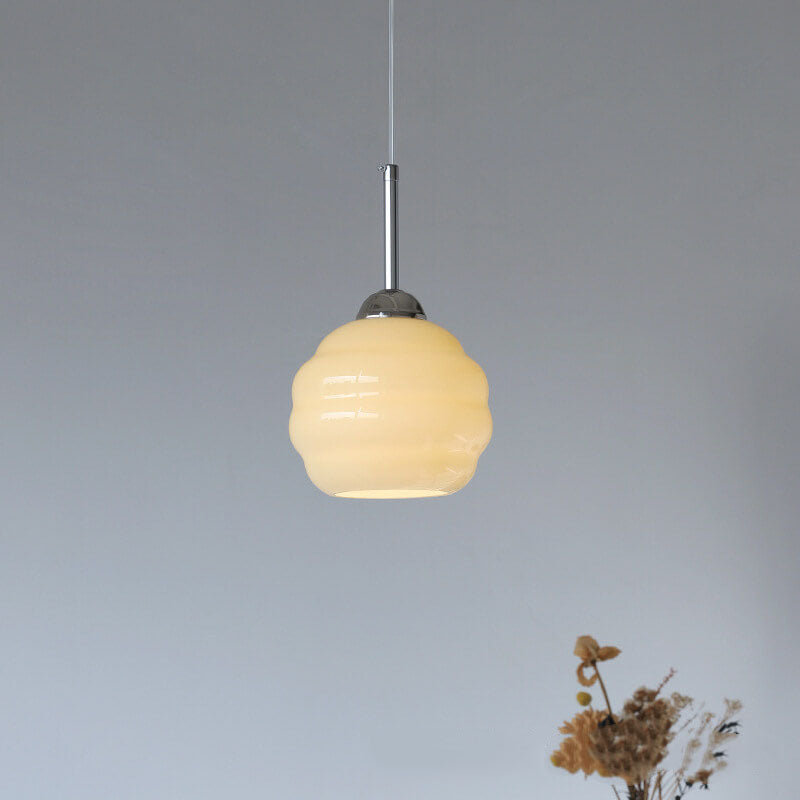 Vintage French Glass Round Tart Pendant Light - 1-Light Elegance
