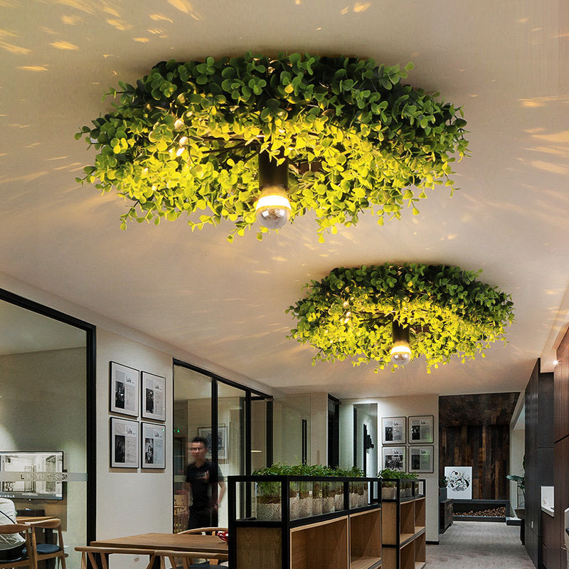 Decorative Green Plant Flush Mount Ceiling Light - Modern Eco-Friendly Design, Indoor Lighting Fixture, Boho Style, Nature-Inspired Illumination, Perfect for Living Room or Bedroom
