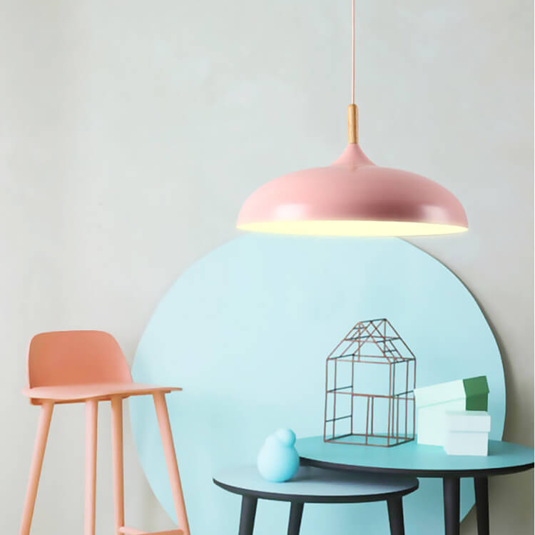 Modern Metal Wood Dome Pendant Light - 1-Light Fixture