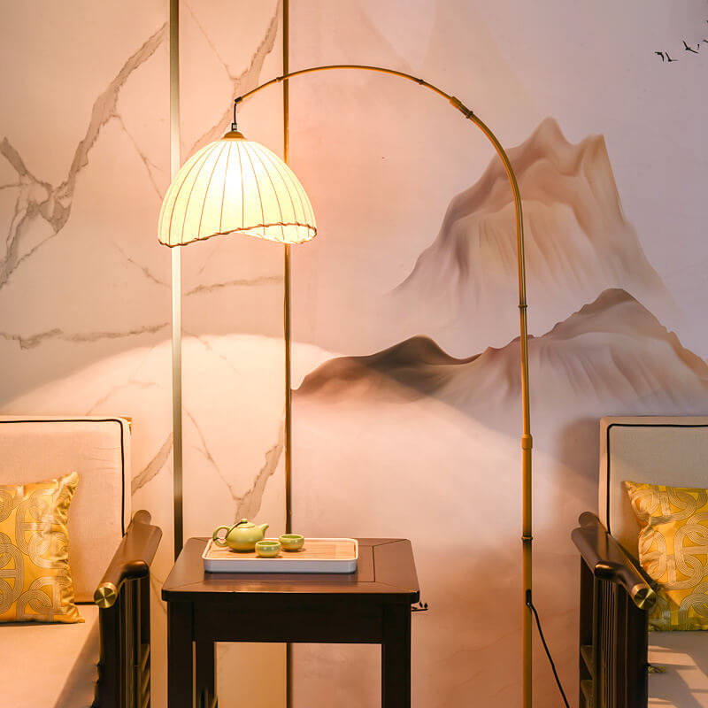 Vintage Fabric Marble Fishing Imitation Bamboo Floor Lamp with Light