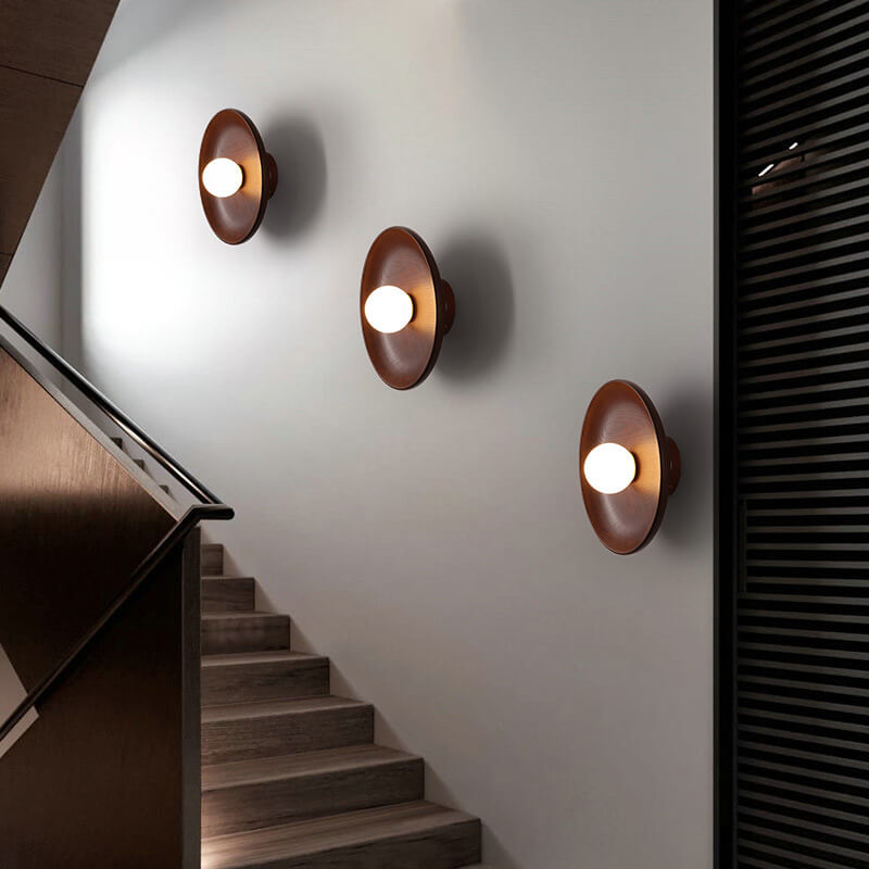 Modern Minimalist Round Wood Wall Sconce Lamp - 1-Light Design, Rustic Home Lighting, Elegant Fixture for Living Room, Bedroom, and Hallway