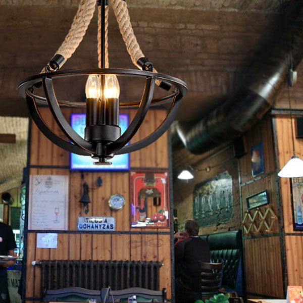 Vintage Industrial Iron Twine 3-Light Island Chandelier