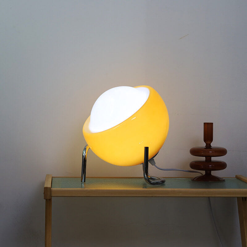 Contemporary Nordic Planet Orange Glass Iron 1-Light Table Lamp for Bedroom, Modern Desk Lamp for Nightstand, Stylish Home Decor Lighting, Scandinavian Design Lighting Fixture, Unique Accent Lamp for Living Room, Trendy Bedside Lamp for Cozy Atmosphere, D