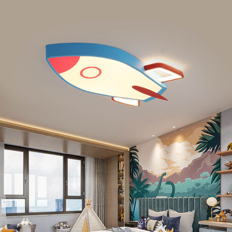 Cartoon Rocket-Shaped Aluminum LED Flush Mount Ceiling Light for Kids Room, Space-Themed Nursery Lighting, Fun Children's Bedroom Fixture, Creative Decorative Ceiling Lamp, Cute Rocket Design, Energy-Efficient LED Light, Bedroom and Playroom Decor