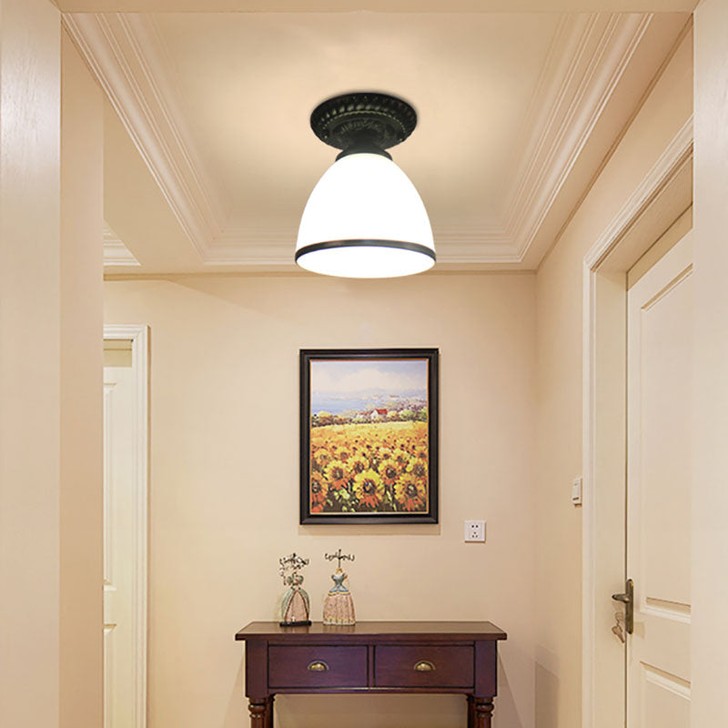 Contemporary Retro Floral Semi-Flush Mount Ceiling Light - Bell Round Iron & Glass for Hallway