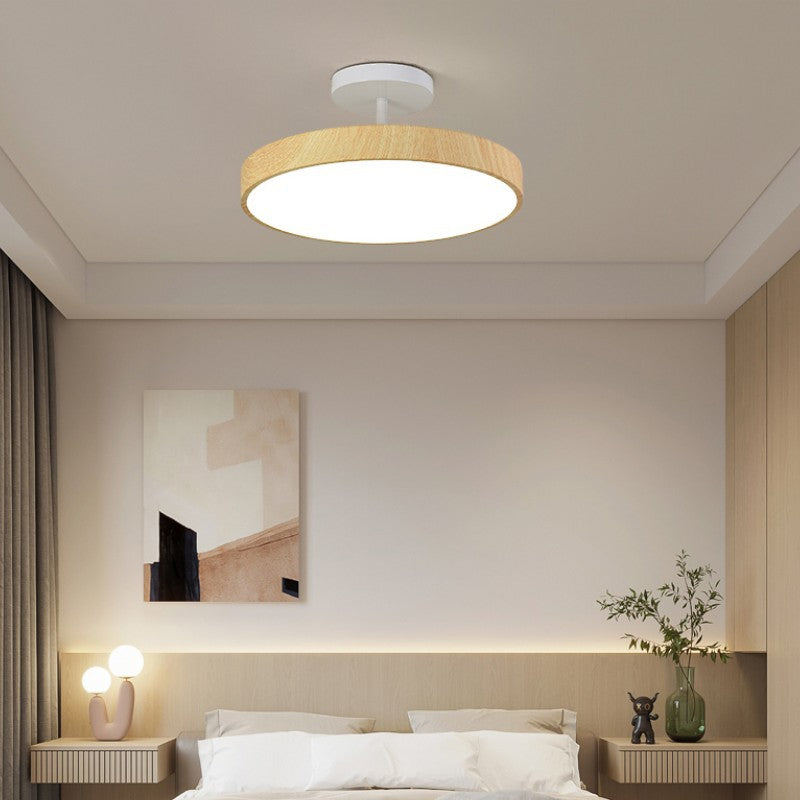 Wabi-Sabi Minimalist Wood Grain Round LED Semi-Flush Mount Light