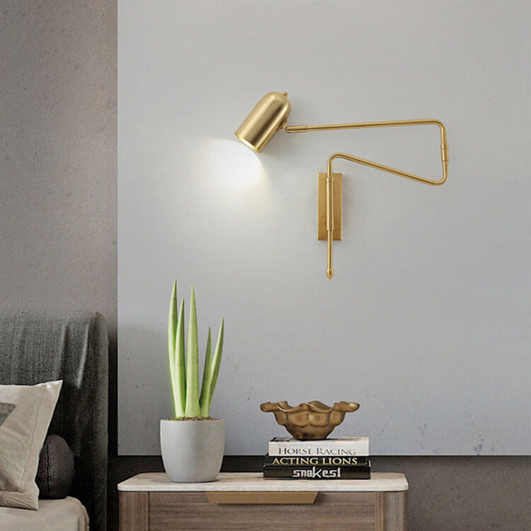 Nordic Iron Cylinder Wall Sconce Lamp - Swing Arm Design for Bedroom