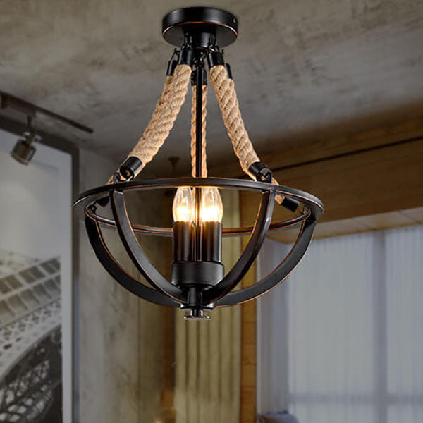 Vintage Industrial Iron Twine 3-Light Island Chandelier