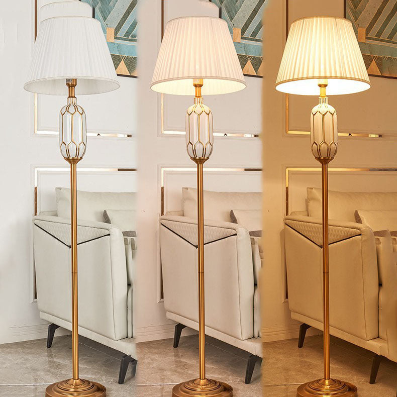 Vintage European Pleated Fabric Shade Floor Lamp with Ceramic Base 1-Light