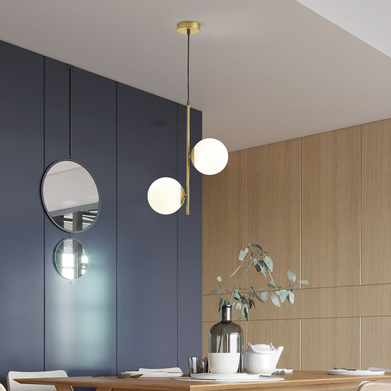Modern Minimalist Iron Glass Round Ball Branch Chandelier 2-Light Living Room