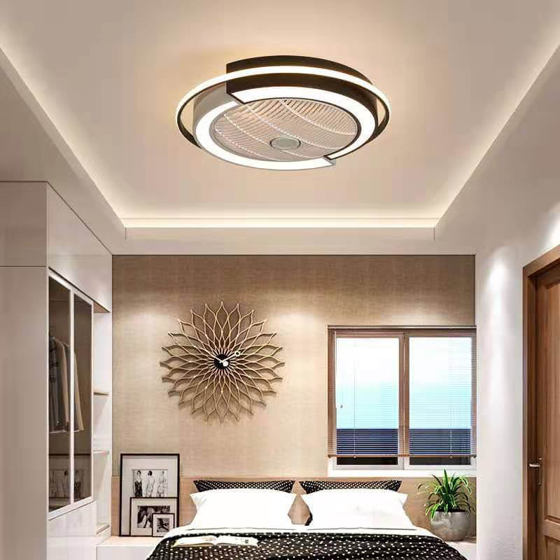 Modern Round LED Semi-Flush Mount Ceiling Fan Light
