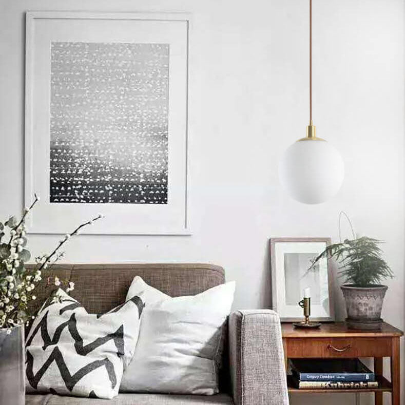 Contemporary Nordic Minimalist White Orb 1-Light Pendant for Bedroom