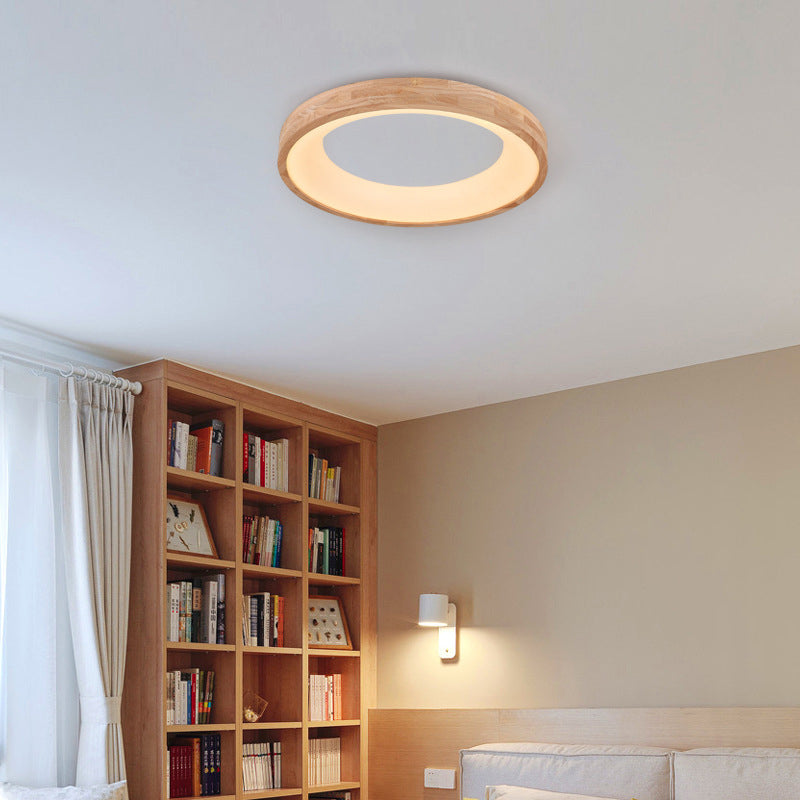 Nordic Minimalist Round LED Flush Mount Ceiling Light - Log Wood Design, Modern Illumination, Natural Aesthetic, Home Lighting Solution