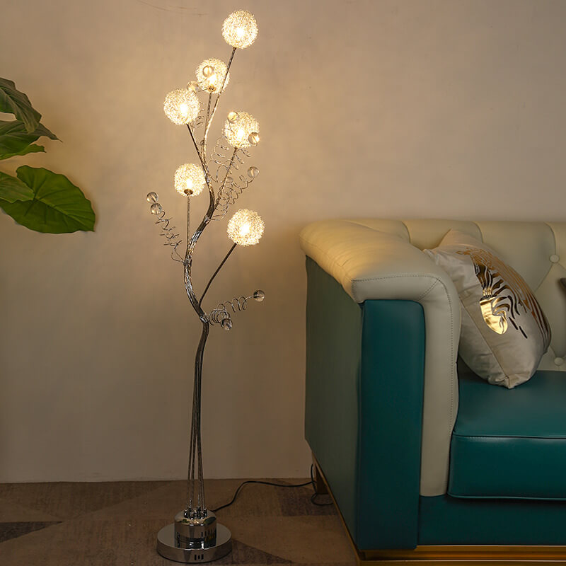 Creative Aluminum Weaving Balls Floor Lamp - Rustic 6-Light Tree Branch Design Decor