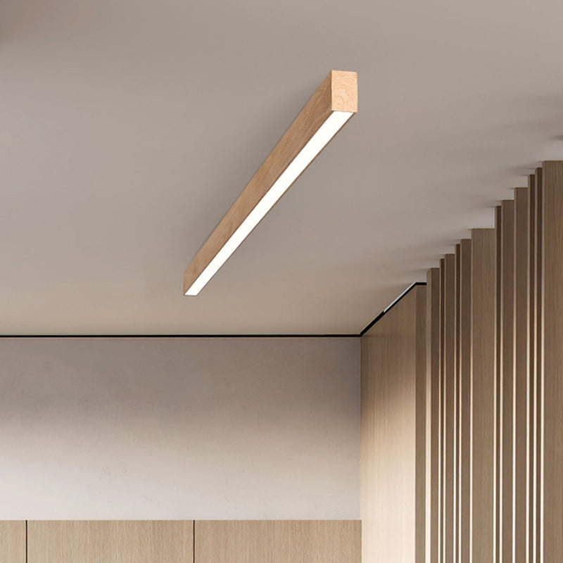 Modern Minimalist LED Flush Mount Ceiling Light - Wood Grain Aluminum Strips Design