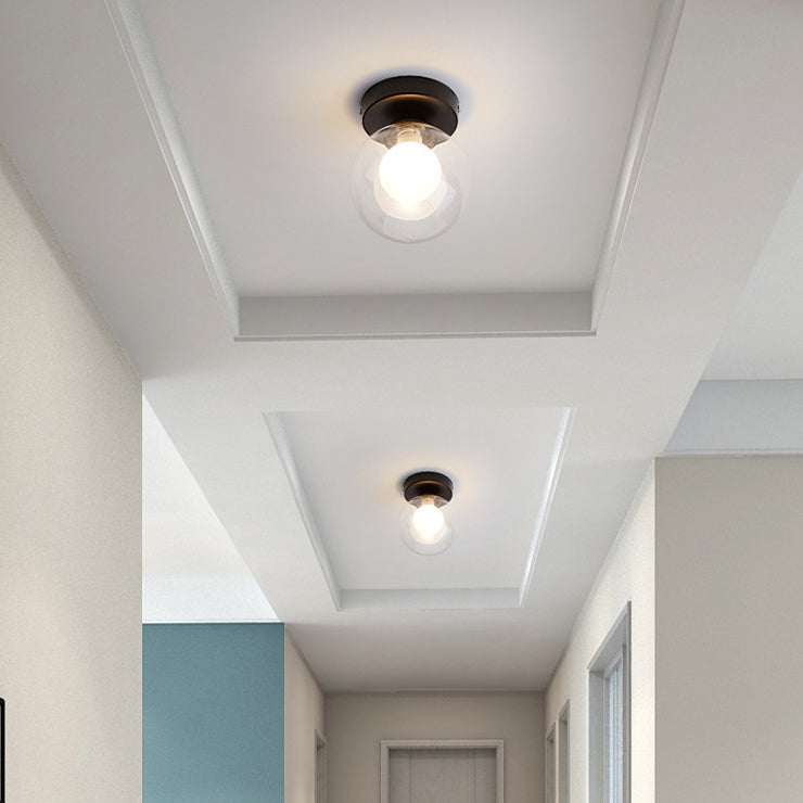 Modern Minimalist Glass Round Ball Semi-Flush Mount Ceiling Light for Hallway