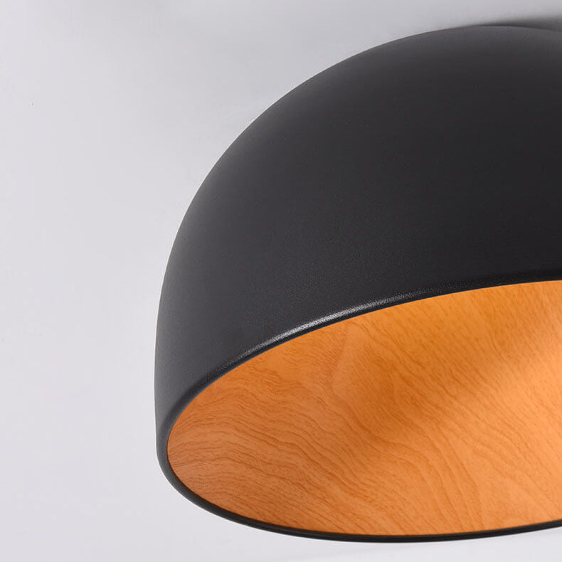 Minimalist Wooden Bowl Iron LED Ceiling Light Fixture