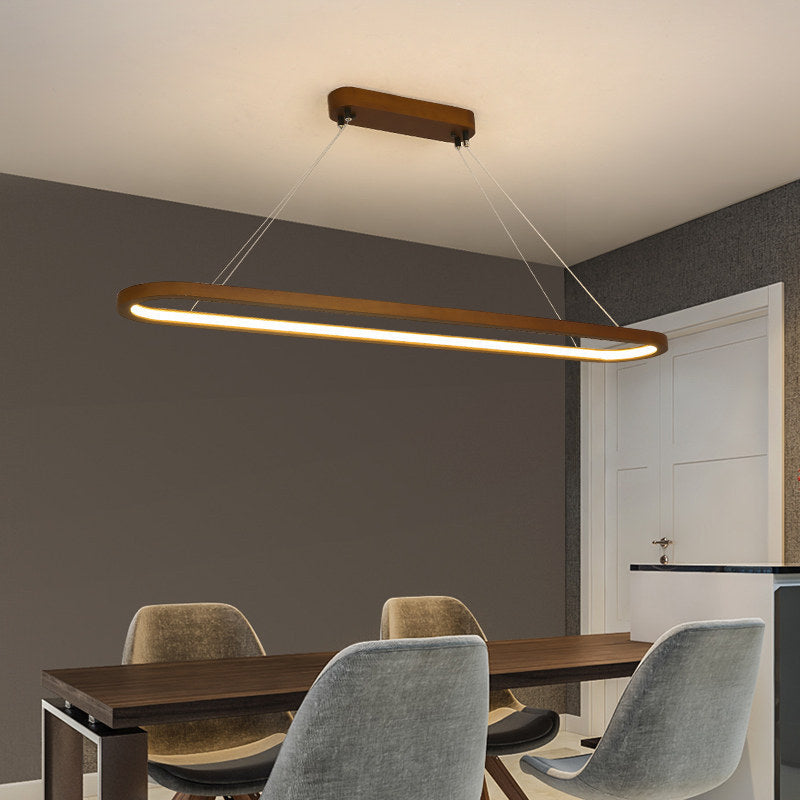 Modern Chinese Solid Wood Round Ring LED Chandelier Island Light