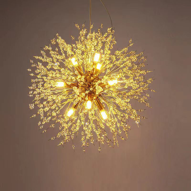 Contemporary Scandinavian Dandelion Crystal Chandelier - 8/9/12/16 Lights for Bedroom Elegance