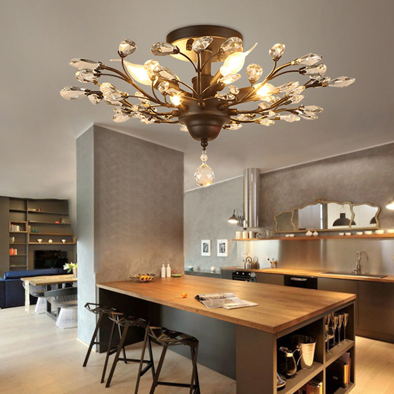Traditional European Iron Crystal Semi-Flush Mount Ceiling Light - 4/5/6 Lights for Living Room