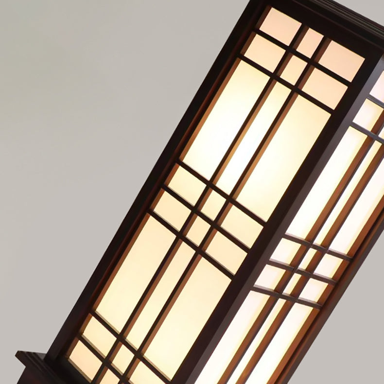 Traditional Chinese Rectangular Parchment Wood 1-Light Floor Lamp for Entertainment Rooms