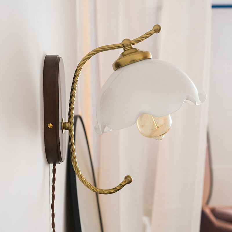 French Vintage Cream Glass Petal Wall Sconce Lamp - Elegant Lighting, 1-Light Fixture, Art Deco Design, Home Decor, Bedroom or Living Room Accent
