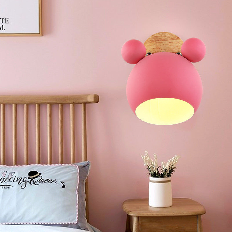 Nordic Cartoon Bear Dome 1-Light Kids Wall Sconce Lamp for Nursery, Children's Room Lighting, Playroom Decor, Cute Animal Wall Light, Adjustable LED, Ceiling Mount, Soft Nightlight, Baby Room Wall Fixture, Unique Kids' Bedroom Decor, Eco-Friendly Design
