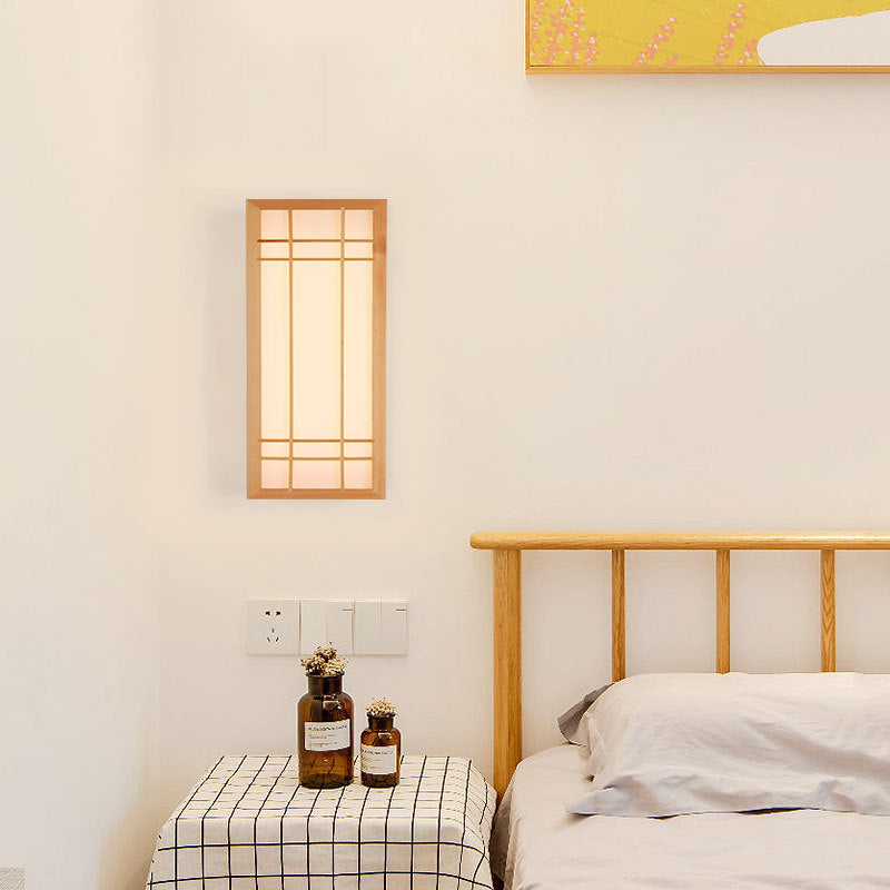 Traditional Japanese Solid Wood LED Wall Sconce for Bedroom