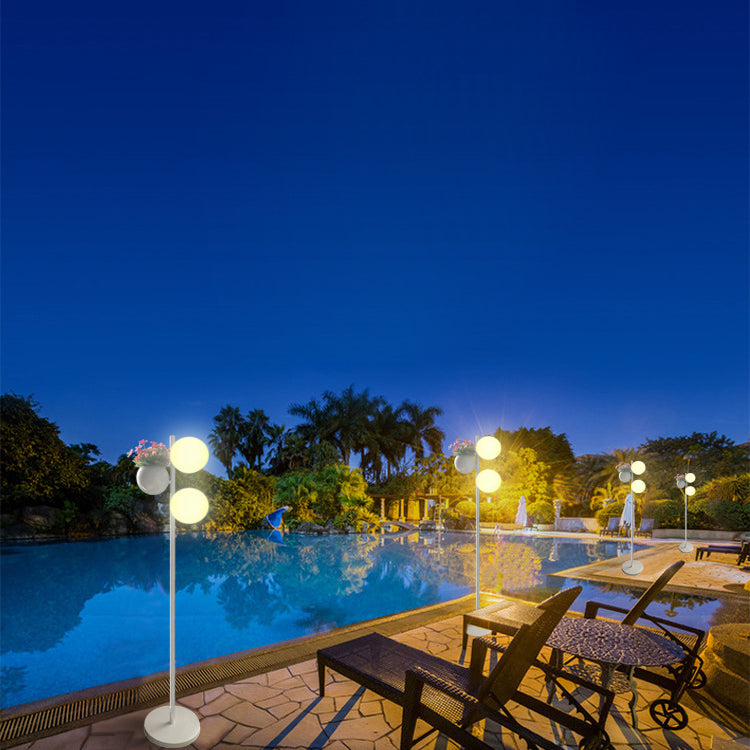 Contemporary Outdoor LED Globe Shade Floor Lamp for Patio Decor - Waterproof and Stylish Flowerpot Design
