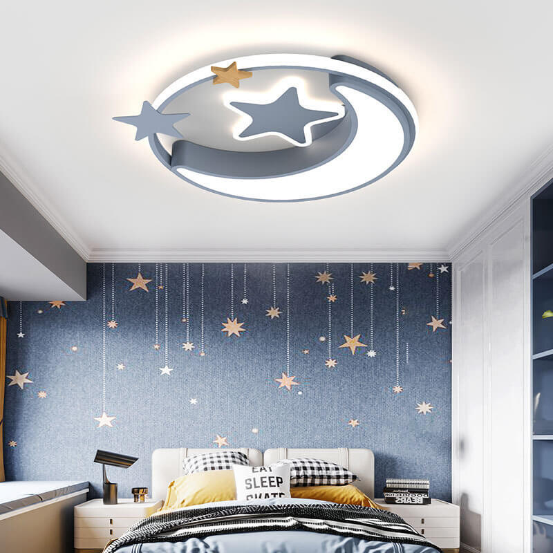 Creative Simplicity Star Moon Round LED Kids Flush Mount Ceiling Light - Cute Bedroom Lighting, Nursery Decor, Child-Friendly Ceiling Fixture, Modern Design, Energy Efficient, Easy Install, Adjustable Brightness, Soft Glow, Ideal for Kids Room, Baby Room