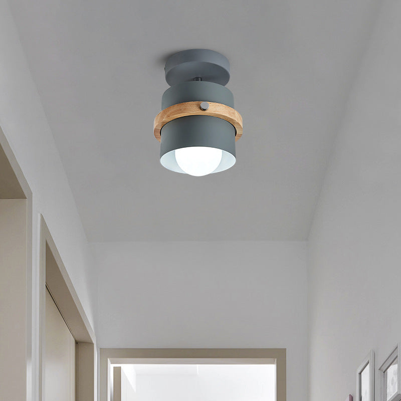 Contemporary Nordic Iron & Wood Semi-Flush Mount Ceiling Light for Hallway