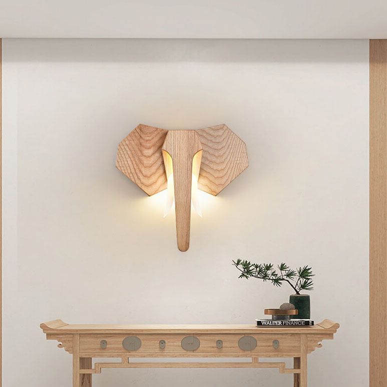 Nordic Solid Wood Elephant LED Wall Sconce Lamp