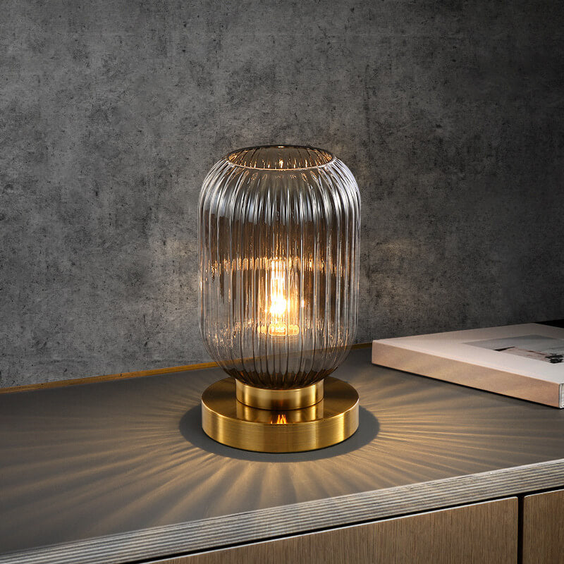 Nordic Striped Glass Oval Table Lamp - 1-Light Modern Accent Lighting