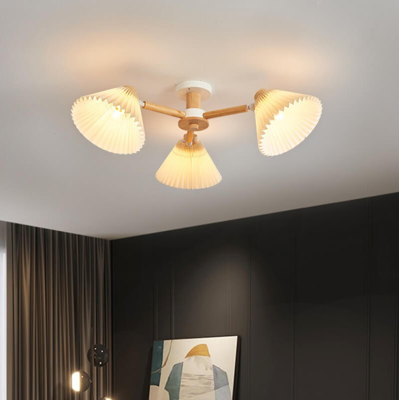 Nordic Wood Pleated Shade Semi-Flush Mount Ceiling Light - 3/6/8 Light Options for Modern Home Decor