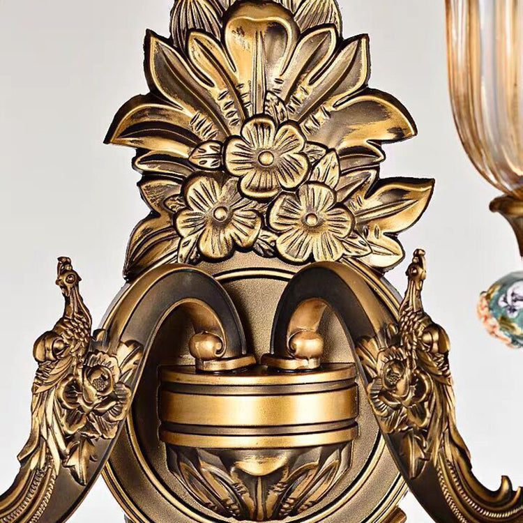 Traditional European Resin Zinc Alloy Glass Flower Wall Sconce for Living Room