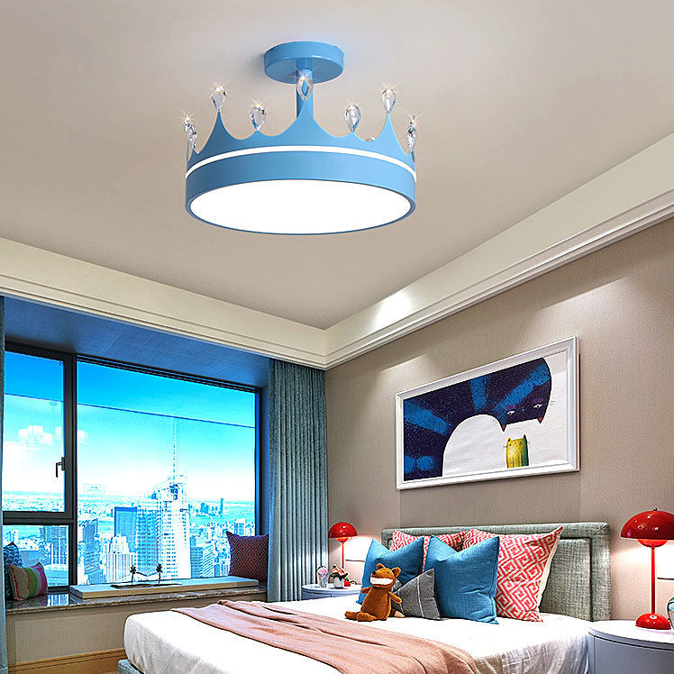 Contemporary Creative Cartoon Crown LED Kids Semi-Flush Mount Ceiling Light for Bedroom, Cute Nursery Lighting Fixture, Stylish Children's Room Decor, Energy-Efficient LED Ceiling Lamp, Modern Crown Design, Fun and Playful Kids Lighting, Bright and Cheerf
