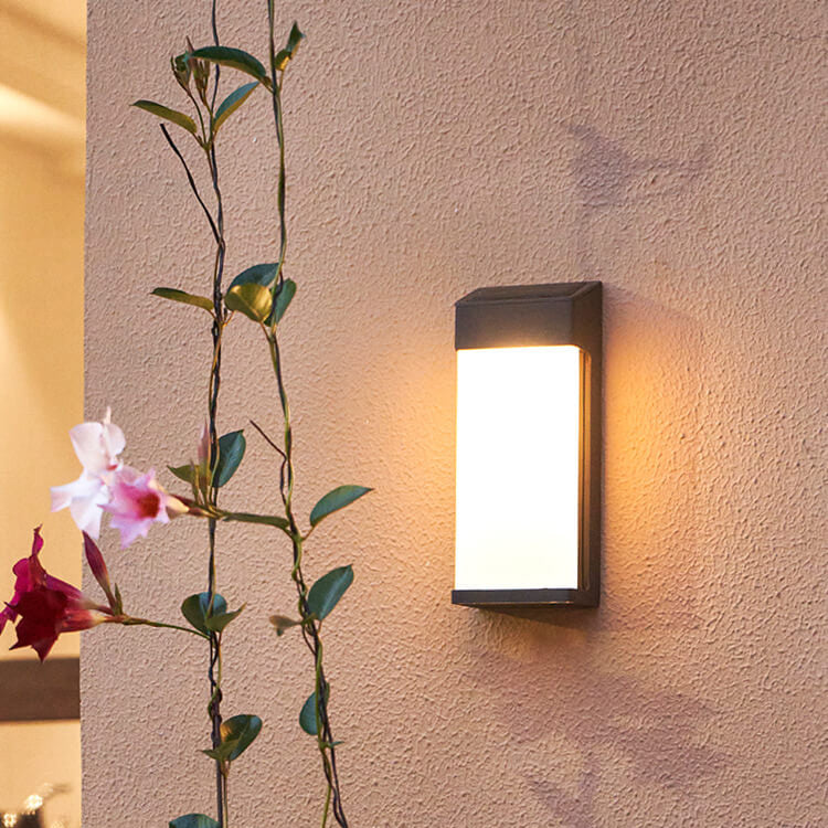 Solar Square Frosted Glass LED Wall Sconce - Waterproof Outdoor Lighting