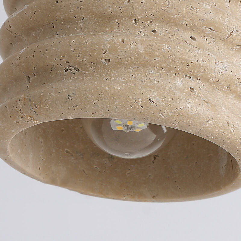 Wabi-Sabi Yellow Travertine Cylinder Pendant Light - Wood 1-Light Lampshade