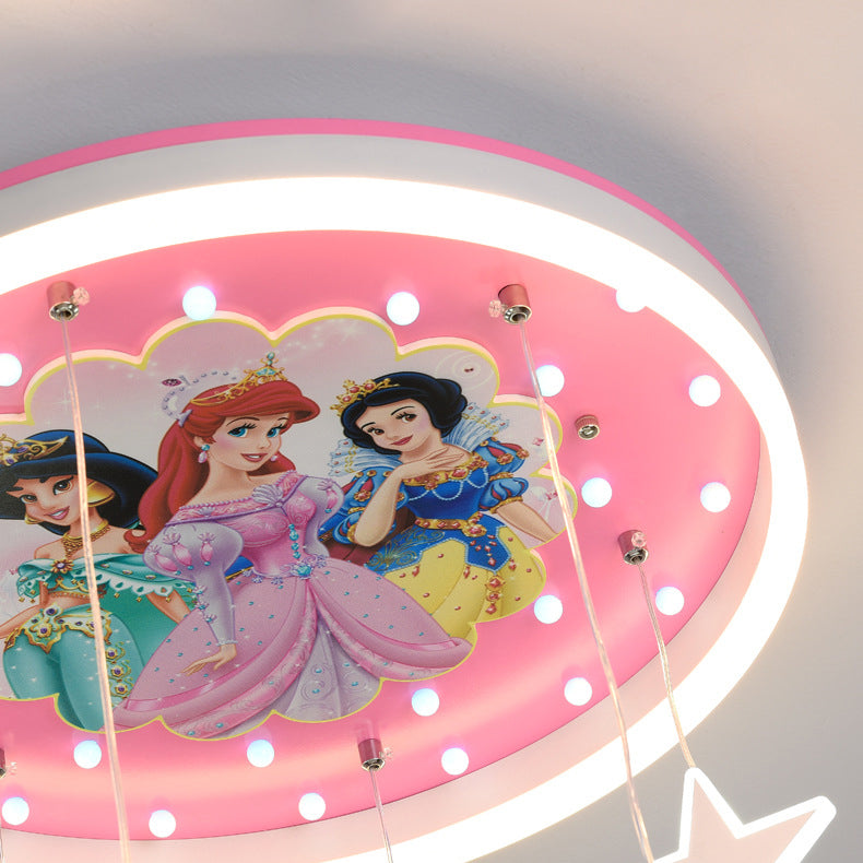 Contemporary Cartoon Princess Elsa Acrylic Round Shade LED Flush Mount Ceiling Light for Kids Bedroom, Frozen Themed Lighting, Decorative Fixture, Cute Ceiling Lamp, LED Light for Girls Room, Stylish Nursery Decor, Childrens Room Illumination, Magical Bed