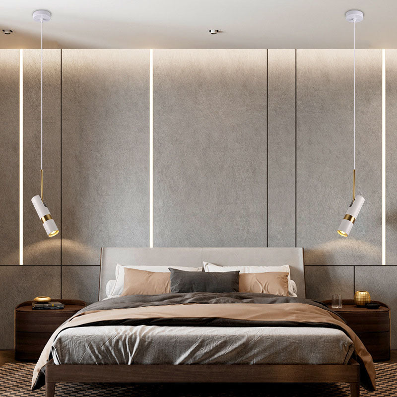 Contemporary Nordic Metal Long Barrel Pendant Light for Bedroom