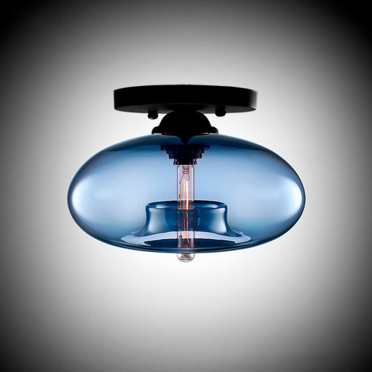 Contemporary Oval Iron Glass 1-Light Semi-Flush Mount Ceiling Light